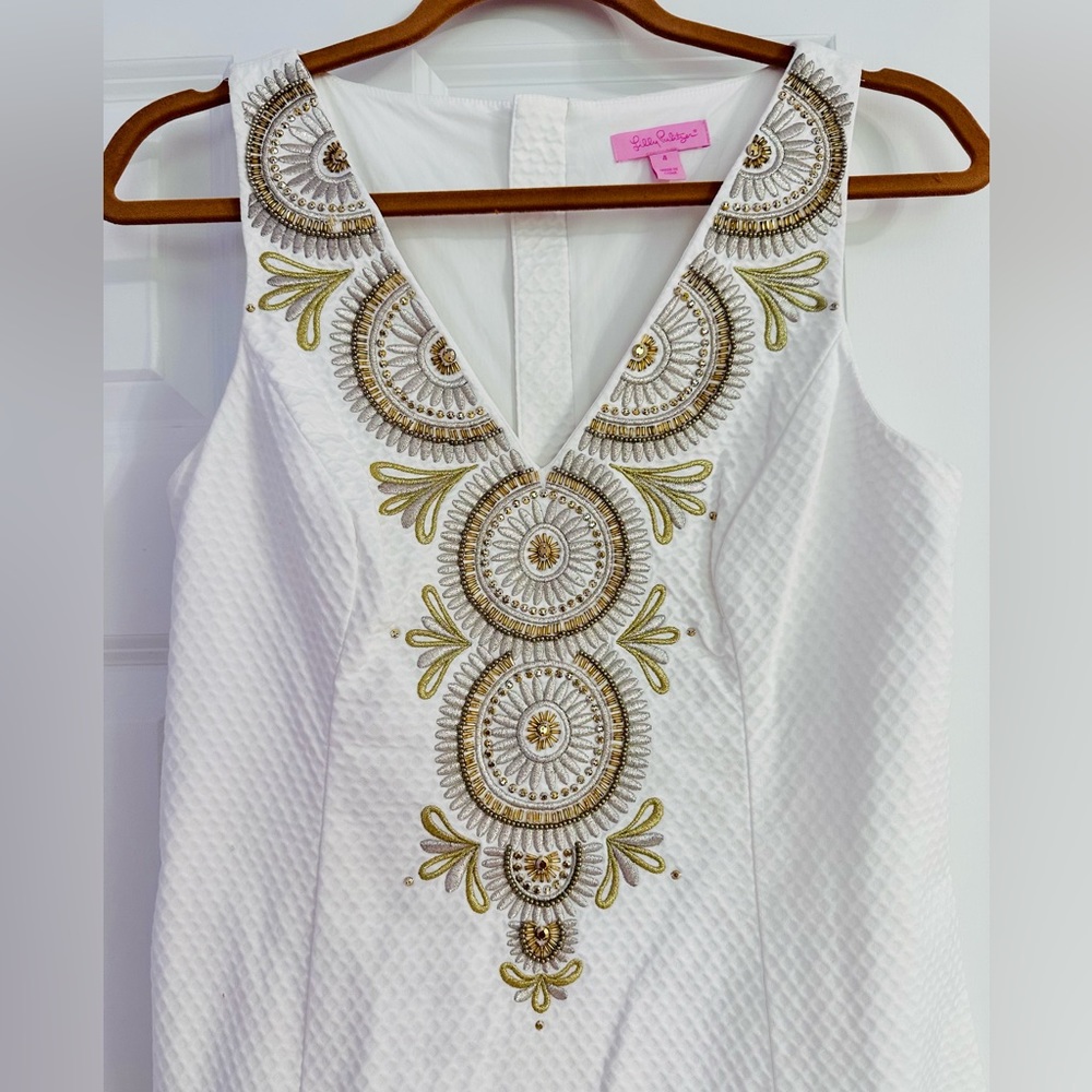 Lilly Pulitzer Gabby Shift Dress in Resort White w Gold embroidery sz 4-like new - Picture 13 of 16